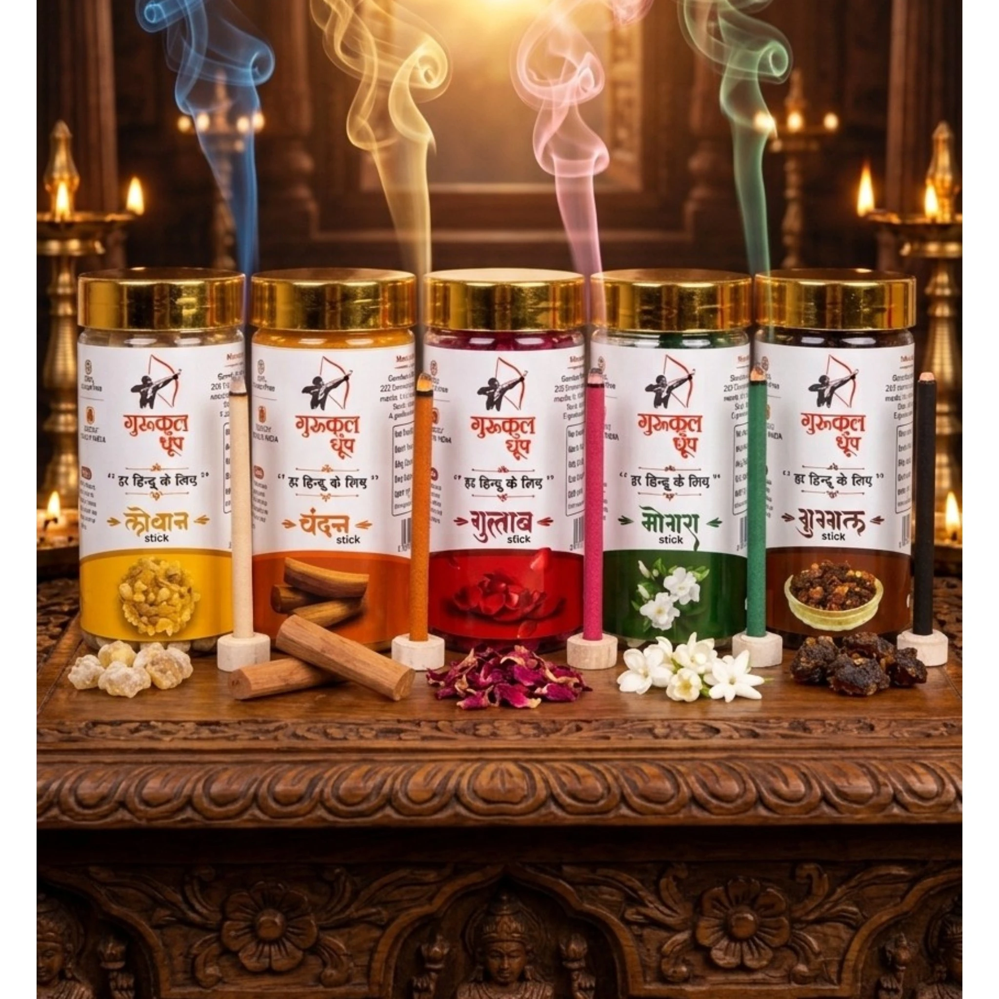 Premium Dhoop Stick Pack of 5 (Gulab,Chandan,Loban,Mogra,Guggal)