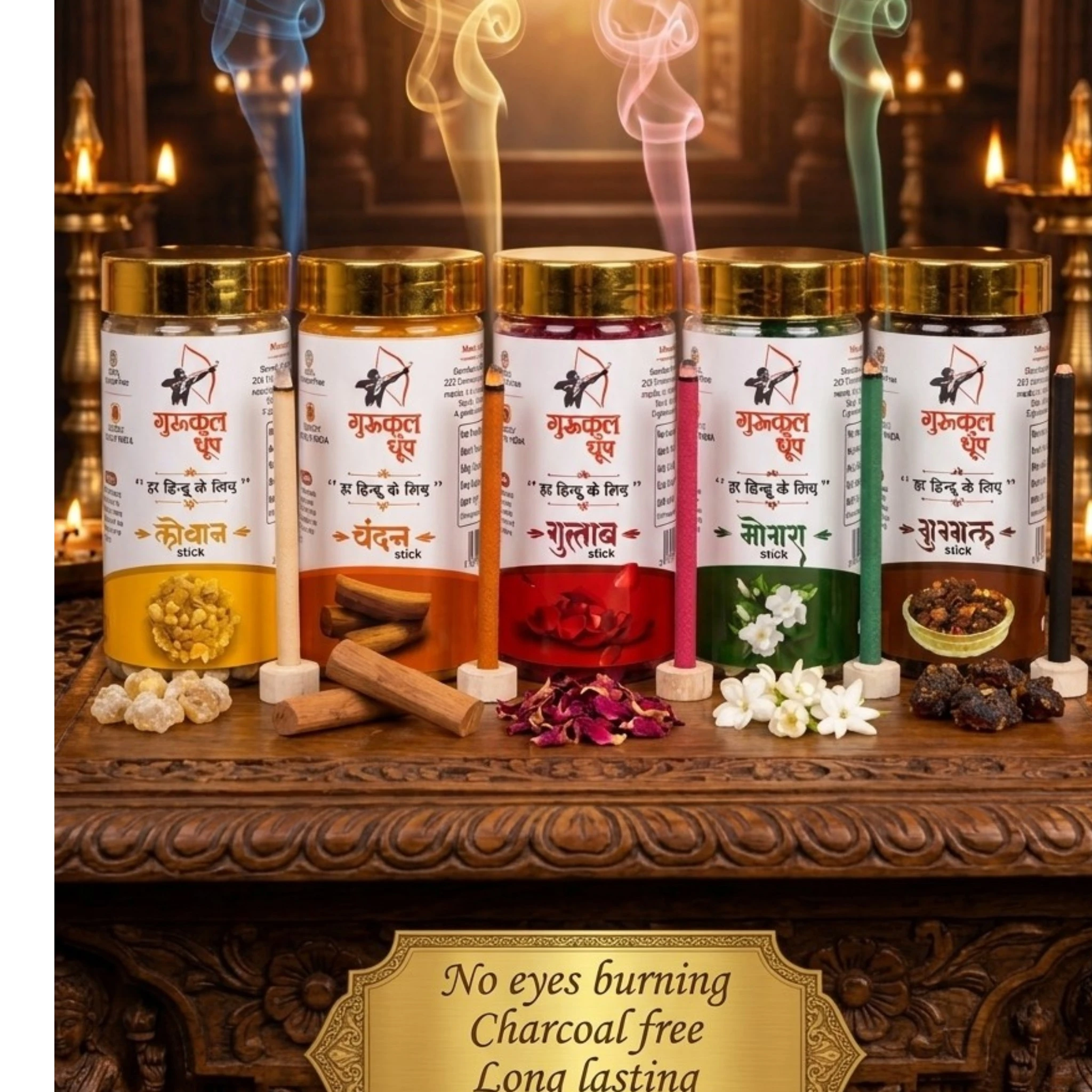 Premium Dhoop Stick Pack of 5 (Gulab,Chandan,Loban,Mogra,Guggal)