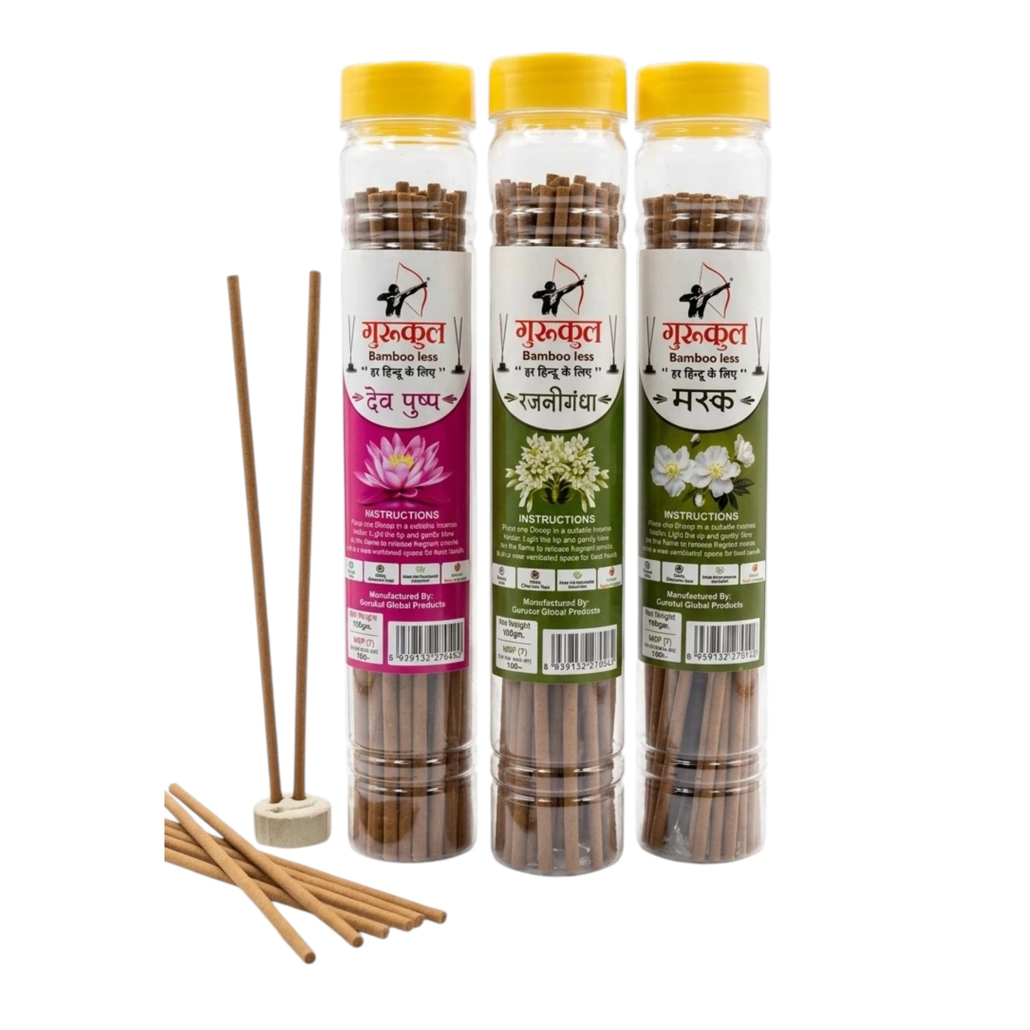 Bambooless Agarbatti Pack of 3 (Dev Pushp, Musk & Rajnigandha)