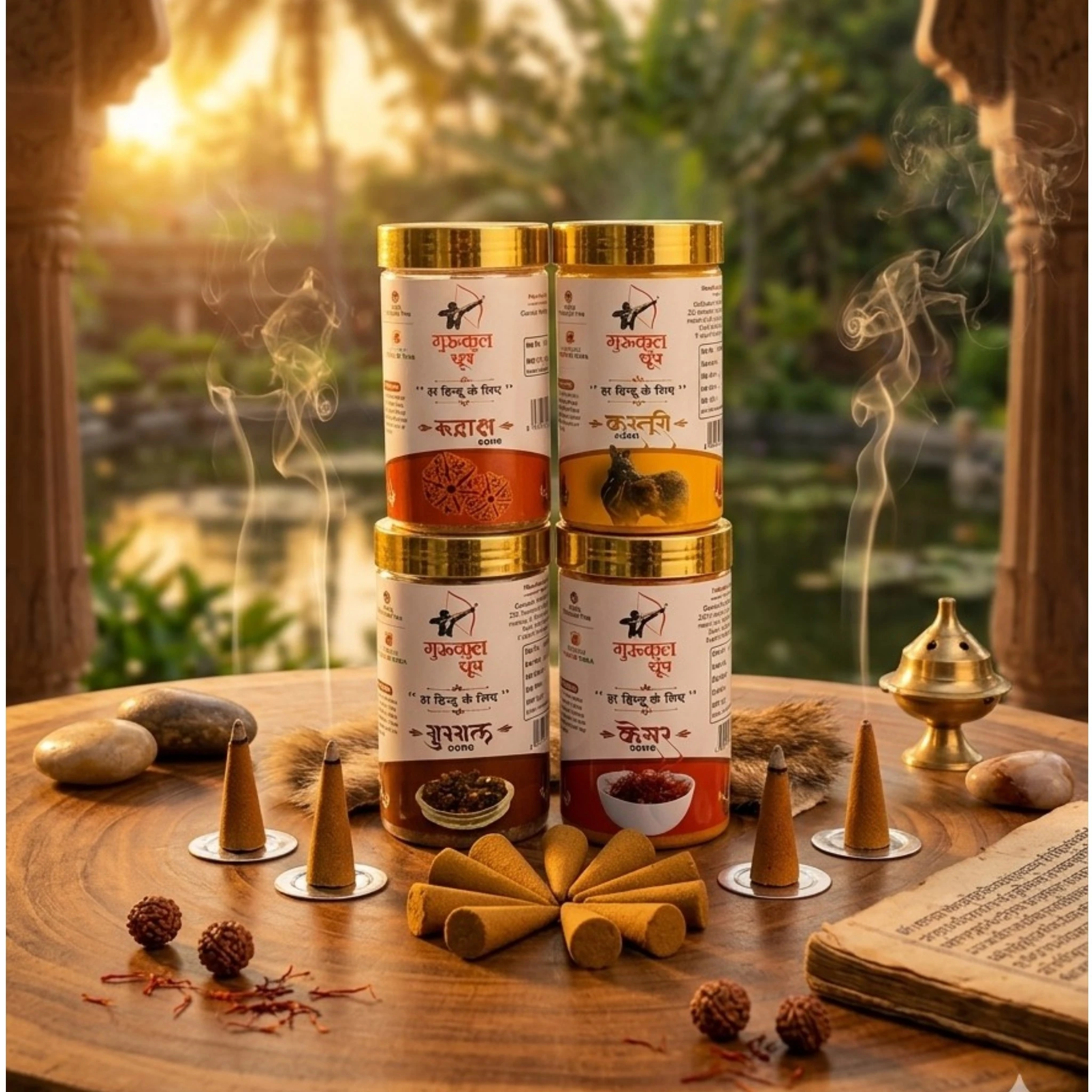 Dhoop Cone Pack of 4 (Rudrax, Guggal, Kesar, Kasturi)
